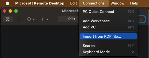 Import the RDP-file