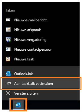 Pin Outlook to the taskbar (optional)