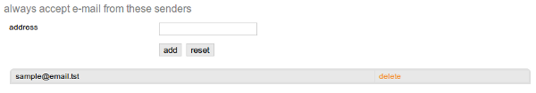 Always accept e-mail from these senders