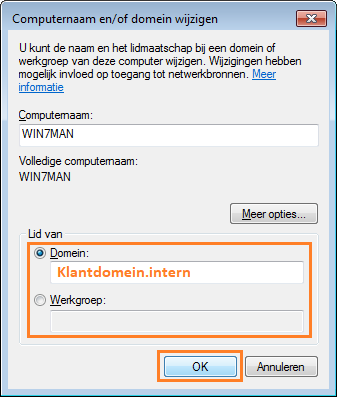 De computer toevoegen aan het Windows-domein