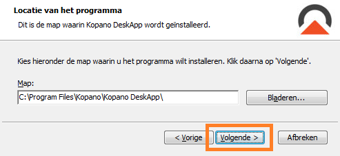 Kies de installatiemap