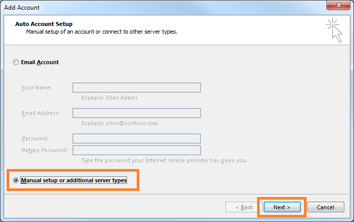 Configuring the account manually (1)