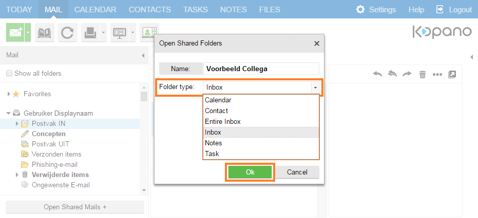 Connect to a shared mailstore or calendar