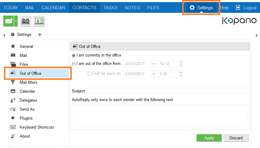 Configure Out of Office message