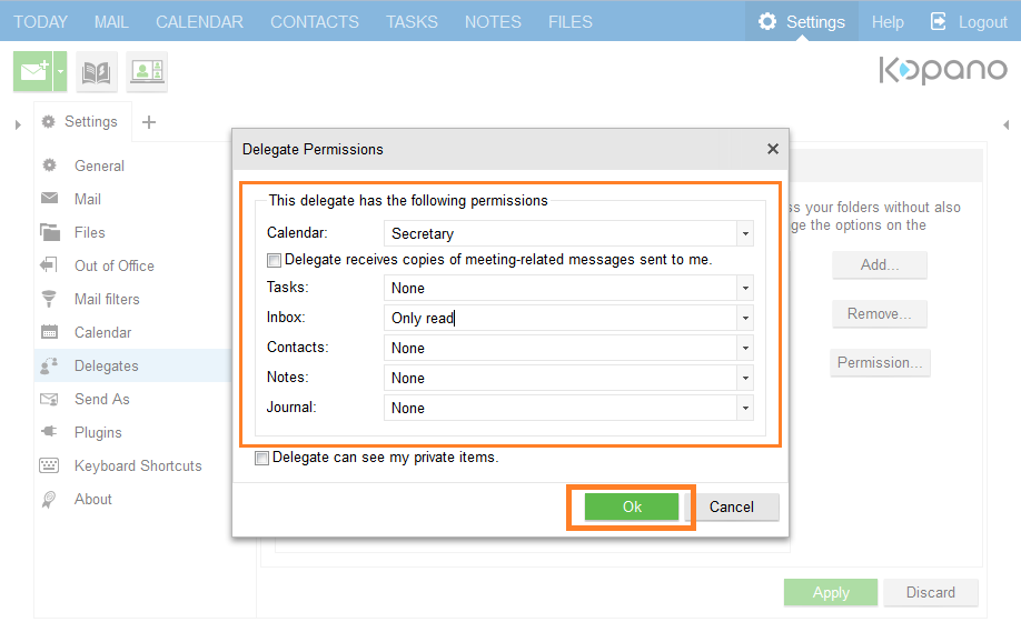 Configure the delegate