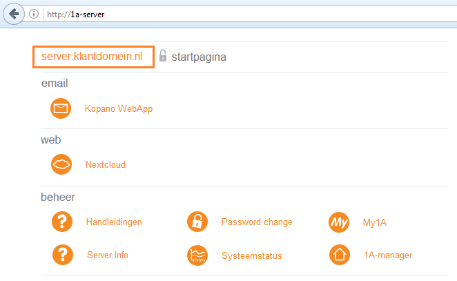 De startpagina van uw 1A-server openen (optie-1)