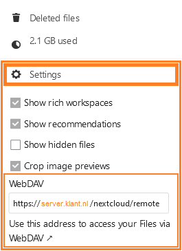 Vind uw Nextcloud WebDAV-URL