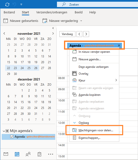 Uw agenda delen met collega's