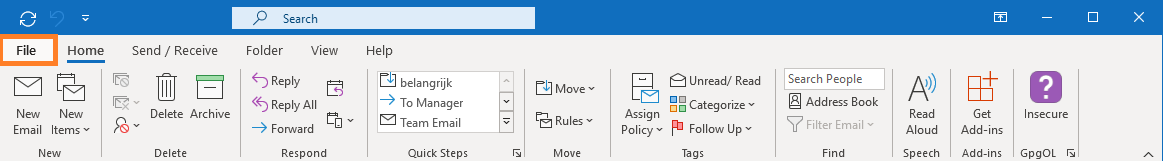 Open Outlook settings