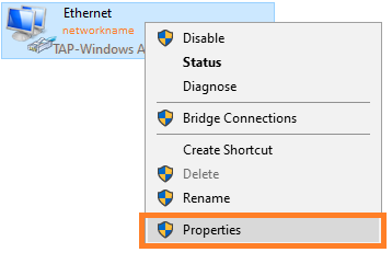 Open properties for your VPN connection