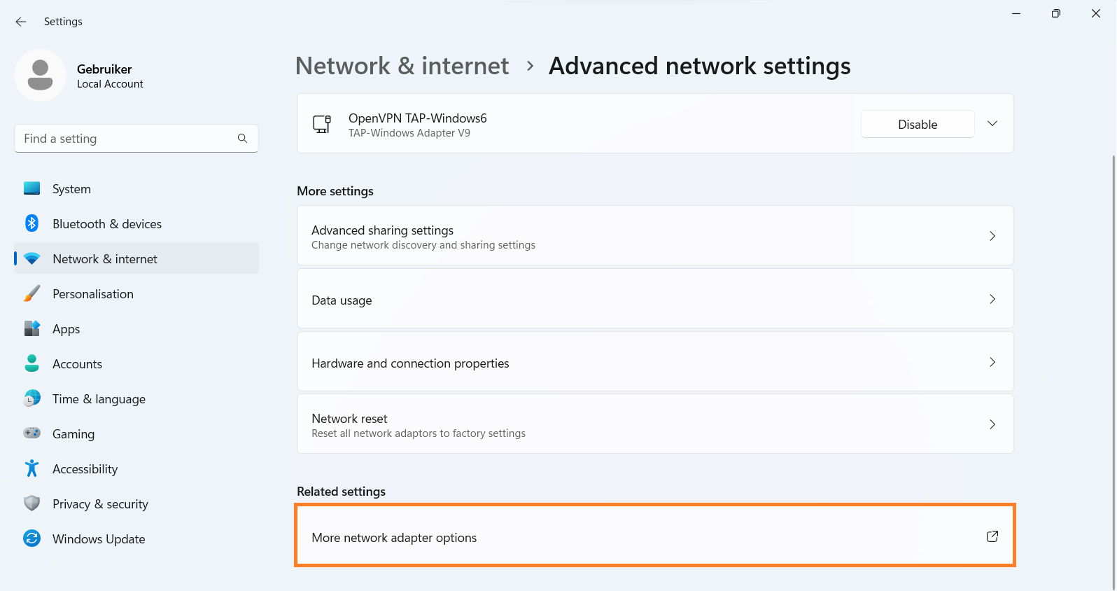 Change adapter settings