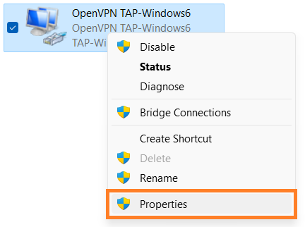 Open properties for your VPN connection