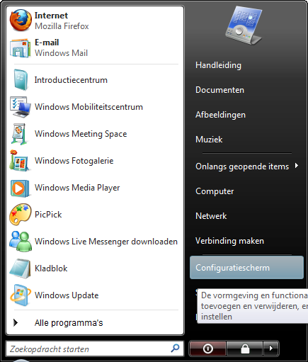 Configuratiescherm openen