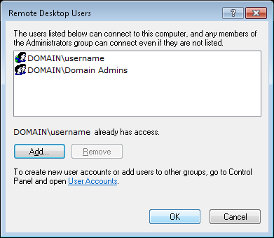 Add Remote Desktop users