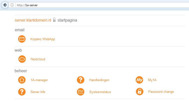 De startpagina van uw 1A-server openen