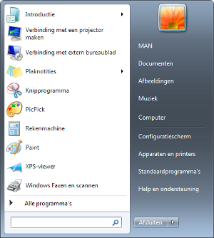 De server zoeken via het startmenu