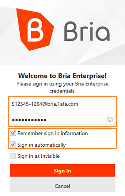 Enter your Bria Account