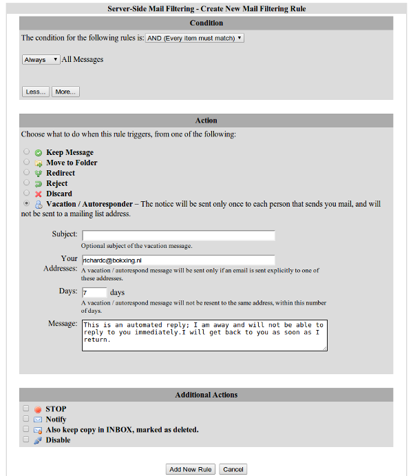 Setup out-of-office reply