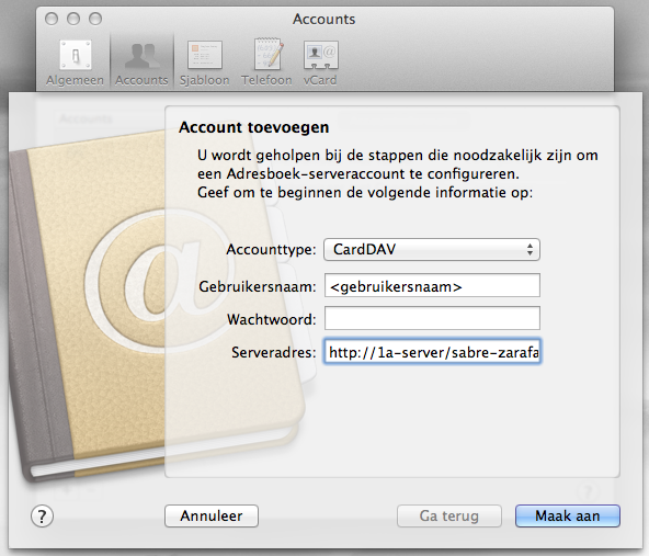 Configuring Mac Adresboek