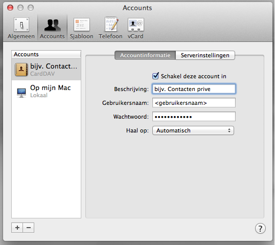 Mac Address Book - Add Account